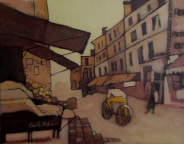 Painting titled "Market Ride" by Carolyn   A. Debnam, Original Artwork, Acrylic Mounted on Wood Stretcher frame