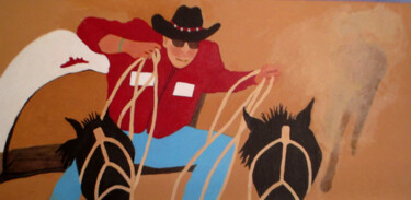 Painting titled "Calgary Stampede" by Carolyn   A. Debnam, Original Artwork, Acrylic Mounted on Wood Stretcher frame