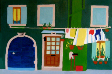 Painting titled "Burrano Italy" by Carolyn   A. Debnam, Original Artwork, Acrylic Mounted on Wood Stretcher frame