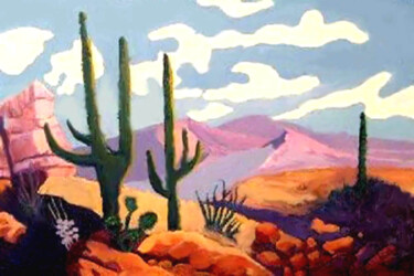 Ζωγραφική με τίτλο "Desert View" από Carolyn   A. Debnam, Αυθεντικά έργα τέχνης, Ακρυλικό Τοποθετήθηκε στο Ξύλινο φορείο σκε…