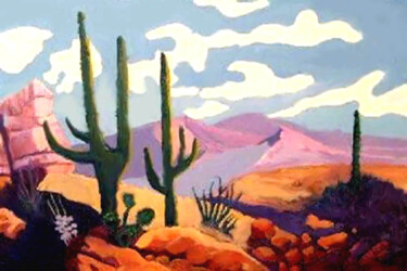 Painting titled "Desert View" by Carolyn   A. Debnam, Original Artwork, Acrylic Mounted on Wood Stretcher frame