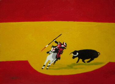 Schilderij getiteld "Spain" door Carolyn   A. Debnam, Origineel Kunstwerk, Acryl Gemonteerd op Frame voor houten brancard
