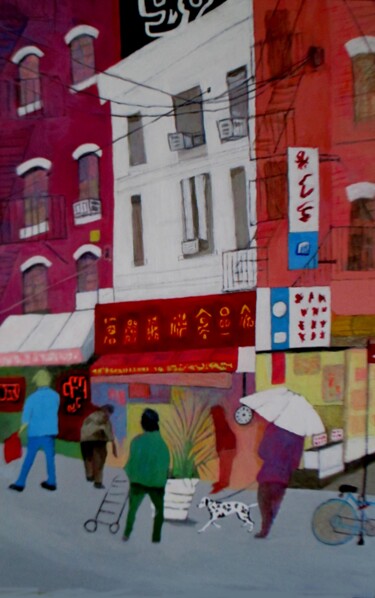 Schilderij getiteld "Chinatown" door Carolyn   A. Debnam, Origineel Kunstwerk, Acryl Gemonteerd op Frame voor houten brancard