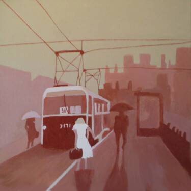 Painting titled "Tram" by Carolyn   A. Debnam, Original Artwork, Acrylic Mounted on Wood Stretcher frame