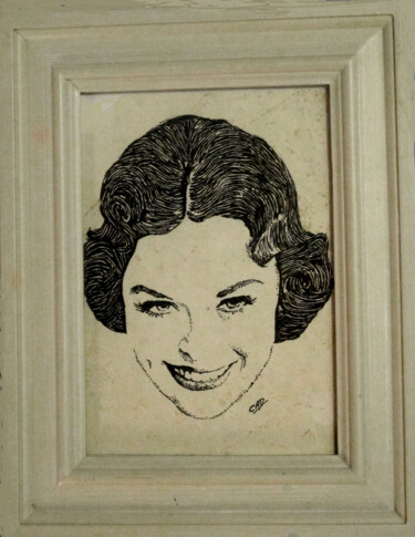 Drawing titled "Toby" by Carolyn   A. Debnam, Original Artwork, Ink Mounted on Wood Stretcher frame