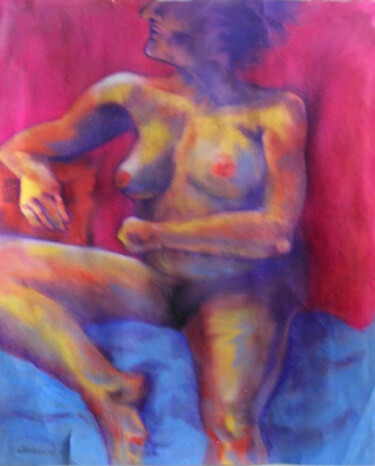 Drawing titled "Seated Pastel" by Carolyn   A. Debnam, Original Artwork, Pastel Mounted on Wood Stretcher frame