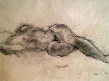 Drawing titled "Reclining Charcoal" by Carolyn   A. Debnam, Original Artwork, Charcoal Mounted on Wood Stretcher frame