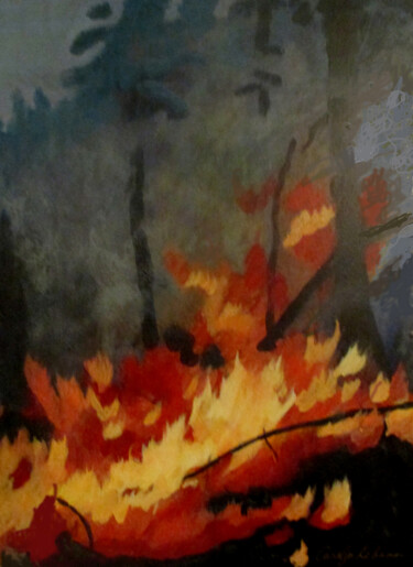 Painting titled "Wildfires" by Carolyn   A. Debnam, Original Artwork, Acrylic Mounted on Wood Stretcher frame