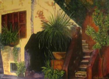Painting titled "Roman Courtyard" by Carolyn   A. Debnam, Original Artwork, Acrylic