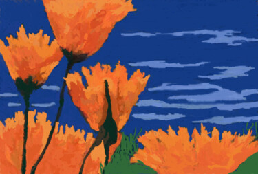 Painting titled "California Poppies" by Carolyn   A. Debnam, Original Artwork, Acrylic Mounted on Wood Stretcher frame