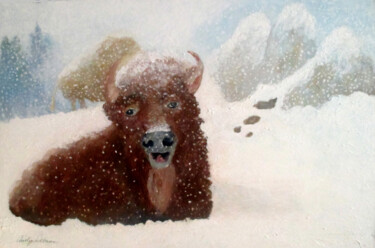 Painting titled "Bison" by Carolyn   A. Debnam, Original Artwork, Acrylic Mounted on Wood Stretcher frame