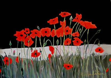 Painting titled "Poppies" by Carolyn   A. Debnam, Original Artwork, Acrylic Mounted on Wood Stretcher frame