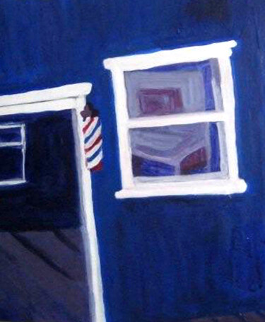 Painting titled "Barber shop" by Carolyn   A. Debnam, Original Artwork, Acrylic Mounted on Wood Stretcher frame