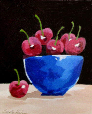 Painting titled "Cherry Bowl" by Carolyn   A. Debnam, Original Artwork, Acrylic Mounted on Wood Stretcher frame