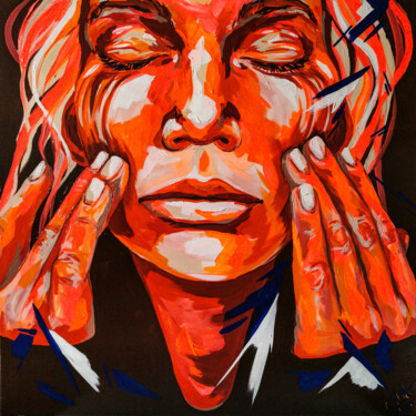 Painting titled "Red hands tale" by Carolyn Mielke (carographic), Original Artwork, Acrylic Mounted on Wood Stretcher frame