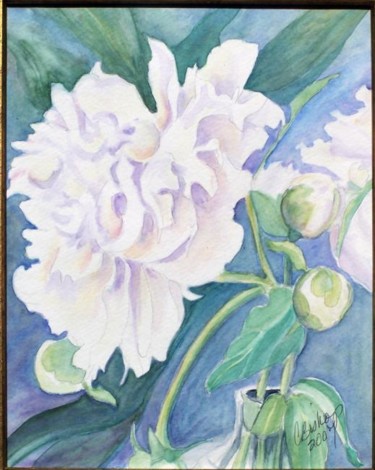 Painting titled "White Peonies" by Carolyn Bishop, Original Artwork, Oil