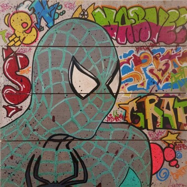 Картина под названием "Street art Spiderman" - Caronart, Подлинное произведение искусства, Акрил