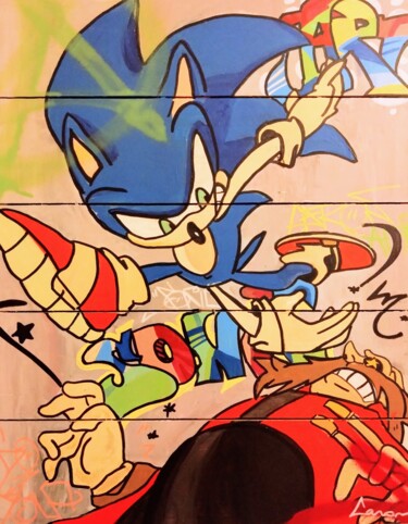 Peinture intitulée "Street art Sonic &…" par Caronart, Œuvre d'art originale, Acrylique