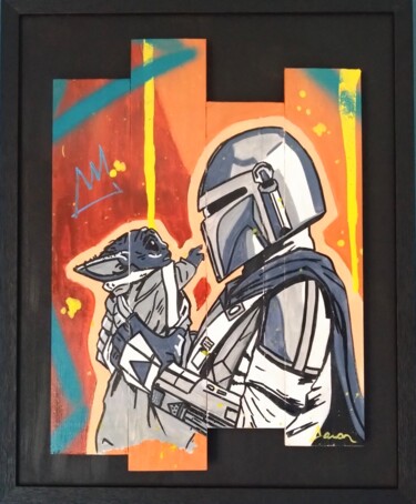 Painting titled "Mondalorian" by Caronart, Original Artwork, Acrylic Mounted on Wood Stretcher frame