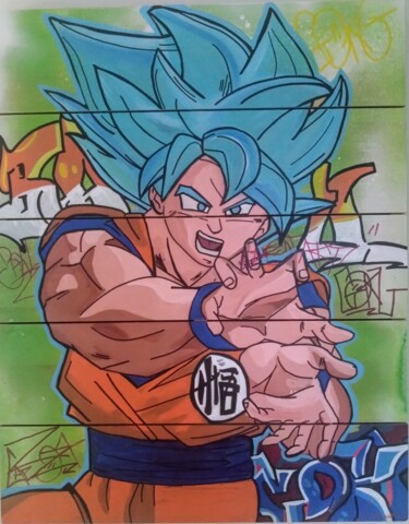 Pintura titulada "Street art Goku" por Caronart, Obra de arte original, Acrílico