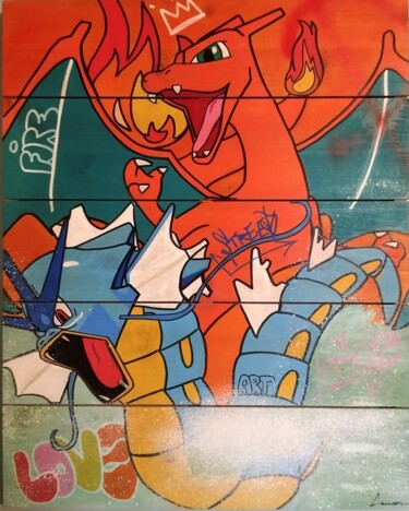 Malerei mit dem Titel "Street art Fire vs…" von Caronart, Original-Kunstwerk, Acryl