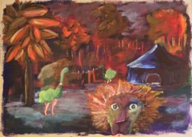 Peinture intitulée "Le selfie du lion" par Caropeu, Œuvre d'art originale, Acrylique