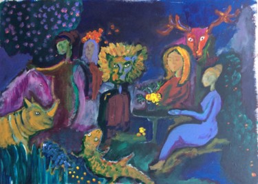 Peinture intitulée "La nuit où Prince e…" par Caropeu, Œuvre d'art originale, Acrylique