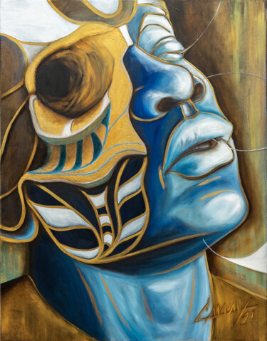 Painting titled "Unmasked" by Carraux, Original Artwork, Oil Mounted on Wood Stretcher frame