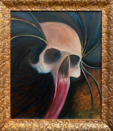 Painting titled "Skullusion VI" by Carraux, Original Artwork, Oil Mounted on Other rigid panel