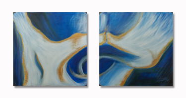 Painting titled "Blue IV & V (Diptyc…" by Carraux, Original Artwork, Acrylic Mounted on Wood Stretcher frame