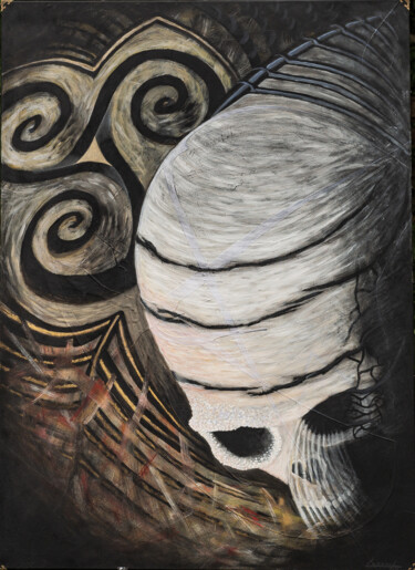 Painting titled "Skullusion I" by Carraux, Original Artwork, Acrylic Mounted on Wood Stretcher frame