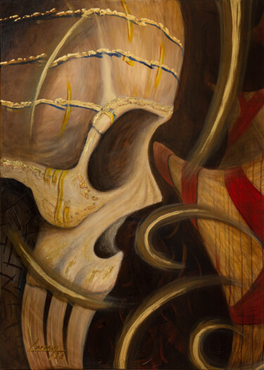 Painting titled "Skullusion III" by Carraux, Original Artwork, Acrylic Mounted on Wood Stretcher frame