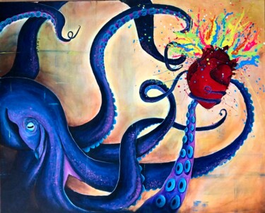 Painting titled "Octopus" by Laëtitia Noël, Original Artwork, Acrylic Mounted on Wood Stretcher frame