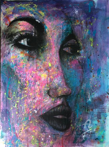 Painting titled "Regard" by Laëtitia Noël, Original Artwork, Acrylic Mounted on Wood Stretcher frame