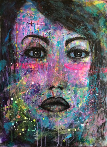 Painting titled "Regard 2" by Laëtitia Noël, Original Artwork, Acrylic Mounted on Wood Stretcher frame