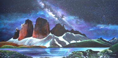 Peinture intitulée "Dolomites et Voie L…" par Carreno Antonio" Le Peintre Des Étoiles", Œuvre d'art originale, Acrylique