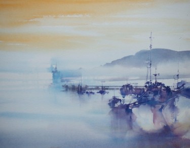 Peinture intitulée "Harbour 2014" par Claude Carretta, Œuvre d'art originale, Aquarelle