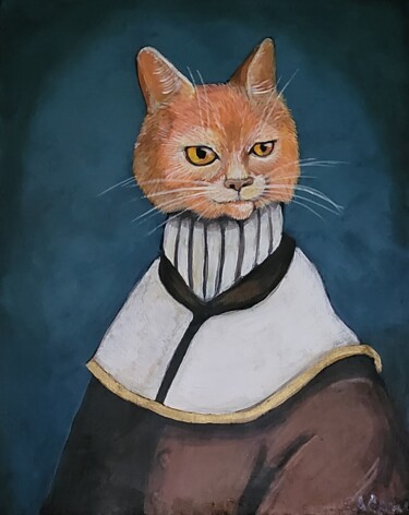 Painting titled "Portrait of Cat D'm…" by Carrie Correa, Original Artwork, Acrylic