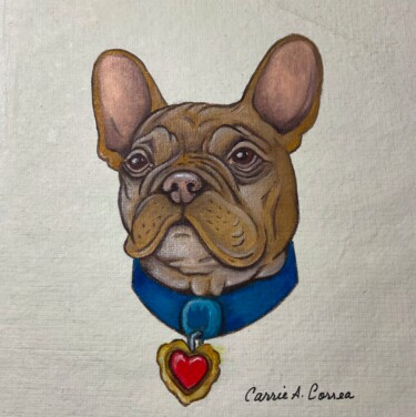 Malerei mit dem Titel "Frenchie Heart" von Carrie Correa, Original-Kunstwerk, Öl