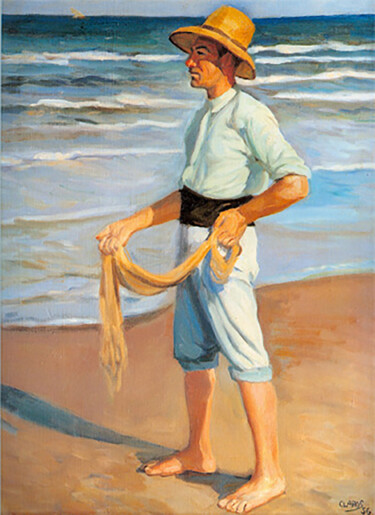 Painting titled "Pescador amd xarxa" by Carrion Claros, Original Artwork, Oil