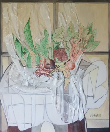 Collages intitulée "still life  with pl…" par Cartasso, Œuvre d'art originale, Acrylique