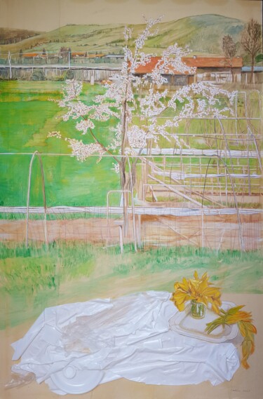 Peinture intitulée "plum tree in bloom…" par Cartasso, Œuvre d'art originale, Acrylique