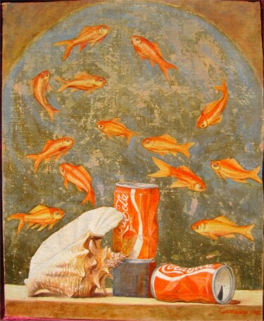 Schilderij getiteld "natura-morta-pesci-…" door Cartasso, Origineel Kunstwerk, Olie
