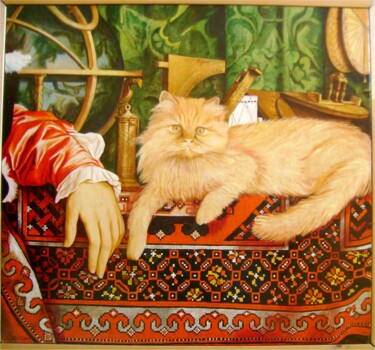 Pittura intitolato "mon-chat-holbein-60…" da Cartasso, Opera d'arte originale, Olio