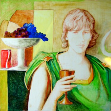 Pittura intitolato "ritratto-con-frutti…" da Cartasso, Opera d'arte originale, Acrilico