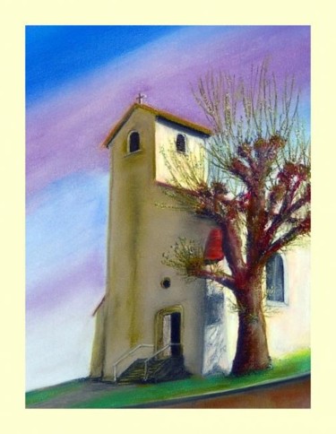 Peinture intitulée "L'église de mon vil…" par Mams, Œuvre d'art originale, Huile