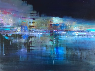 Nuit bleuâtre Painting titled "Nuit bleuâtre" by Thierry Carton, Original Art, Oil