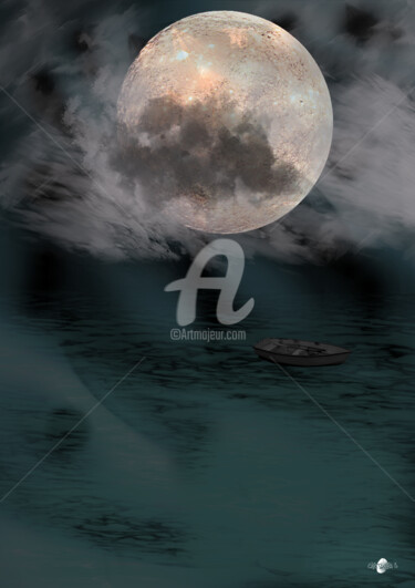 Digital Arts titled "Ciel de lune 2" by Cartsandra B, Original Artwork, Digital Painting