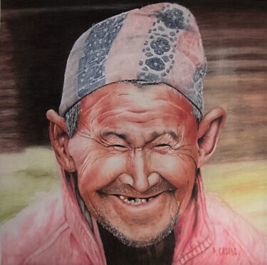 Dessin intitulée "PAYSAN NEPALAIS" par Patrick Casado, Œuvre d'art originale, Crayon