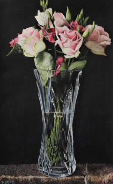 Zeichnungen mit dem Titel "Vase aux roses" von Patrick Casado, Original-Kunstwerk, Bleistift